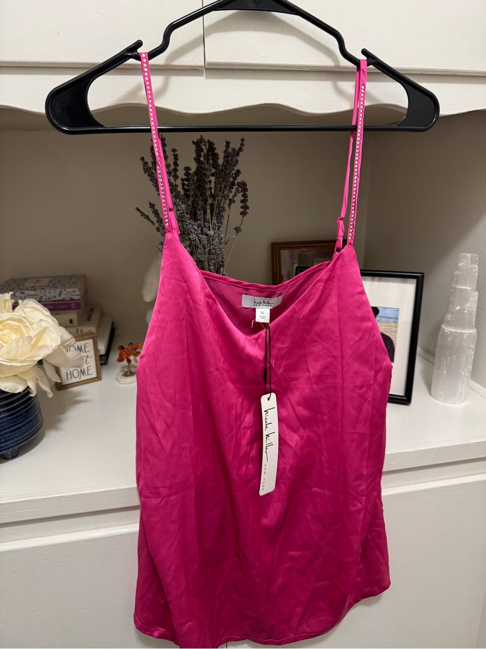 Nicole miller New York Bright Fuchsia Satin Slip Tank with Adjustable Straps